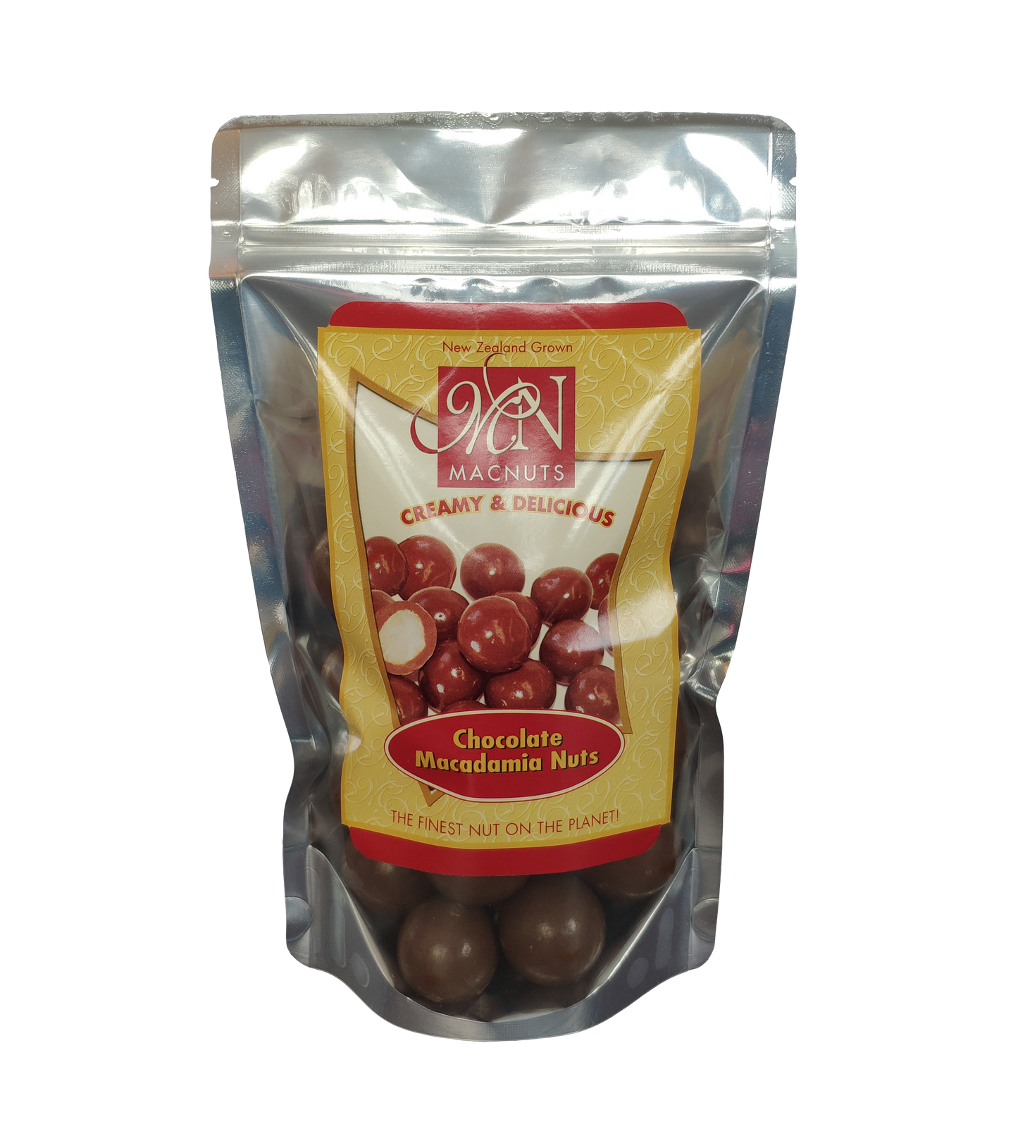 400g pouch of dark chocolate-coated NZ macadamia nuts from MacNut Farm.
